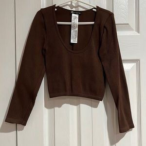 Brown long sleeve crop top